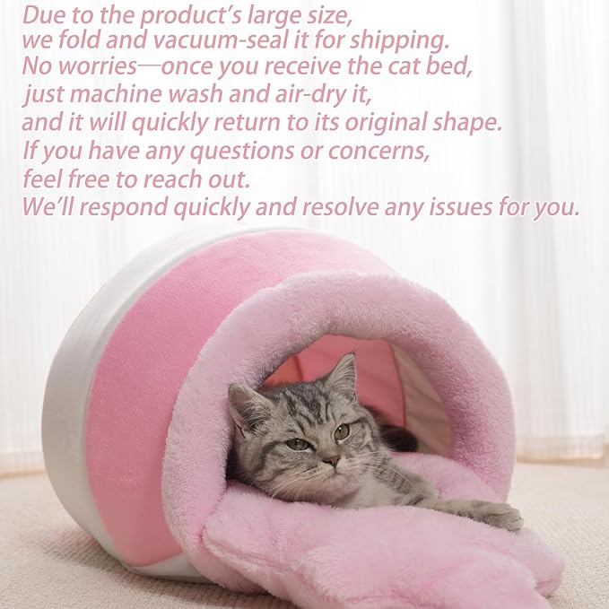 Honey Pot Cat Cave Bed, Soft and Thick Rebound Sponge Pet Nest with Removable & Washable Cushion, Cute Cartoon Design for Small Cats and Breeds - Pink
