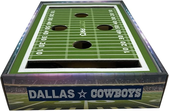 NFL Dallas Cowboys Football Stadium Cat Scratcher Find & Play Box With 2 Jingle Bell Balls - Game Day Toy, Field Felt Scratcher, Play and Lounge Stimulating Game