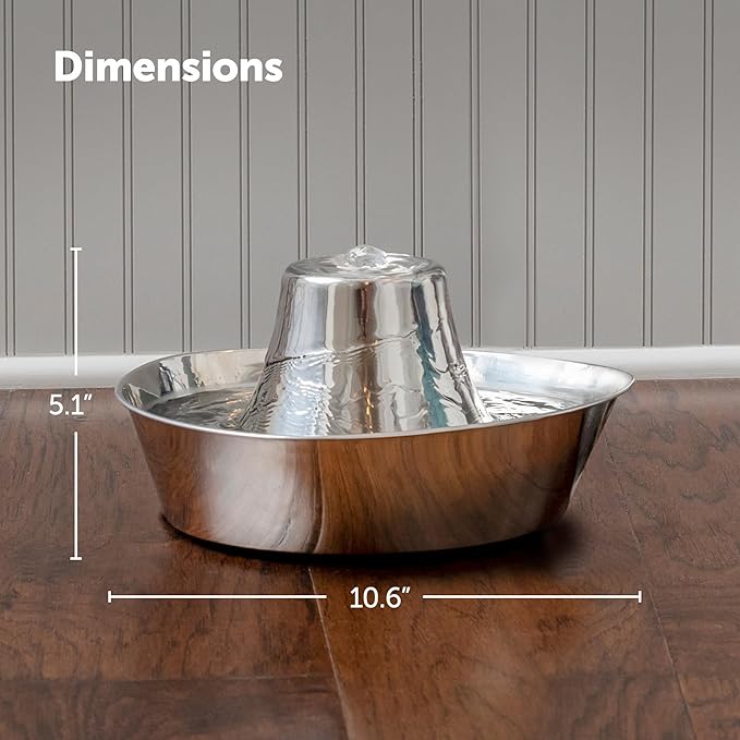 PetSafe Seaside Stainless Pet Fountain - Encourages Hydration - Dual Filtration Removes Odors - Compact Design - Rust Resistant Material - Quiet Motor -