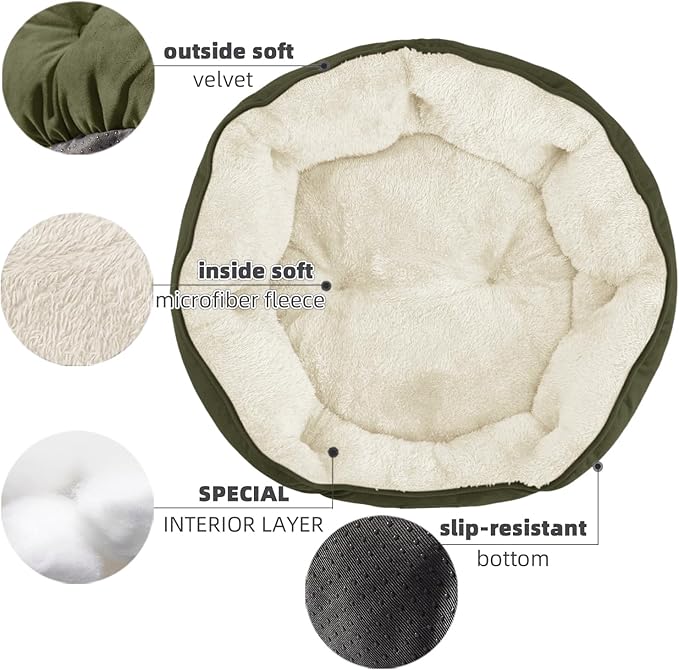 Asvin Medium Dog Bed for Medium Dogs, Cat Beds for Indoor Cats, Pet Bed for Puppy and Kitty, Extra Soft & Machine Washable with Anti-Slip & Water-Resistant Oxford Bottom, Green, 25 inches