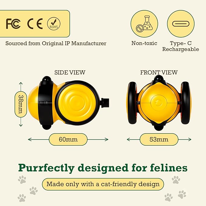 Humble-Bee Interactive Cat Toy Car, Yellow