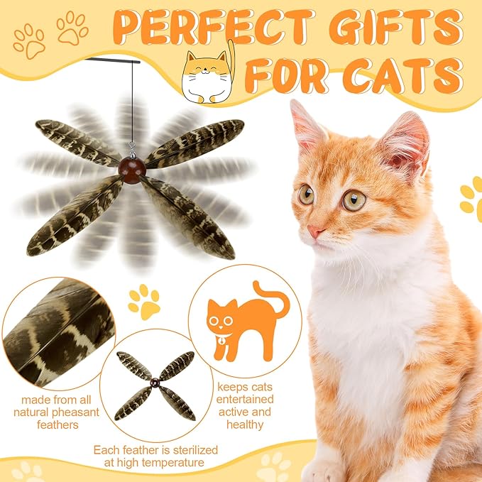 8 Pcs Cat Feather Propeller Refills Propeller Interactive Cat Toy Refills Kittens Toy Feather Replacement Wand Teasers Attachments for Kittens Wand
