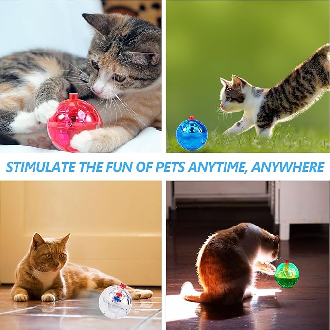 Sratte 6 Pieces Ghost Hunting Cat Ball Activated Cat Toy Motion LED Light Pet Balls Motion Dog Interactive Pet Toys Glowing Mini Running Exercise Supplies for Animals Activity (Bright Color)