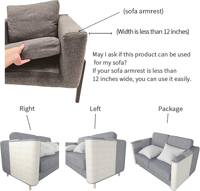 Cat Scratcher Couch- Natural Sisal Furniture Protection from Cats - Corner cat Scratcher for Couch,Chair,Sofa - Easy Installation