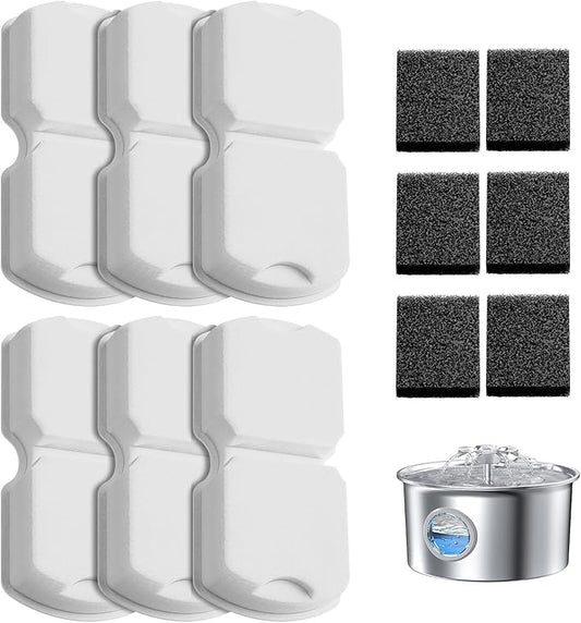 Cat Water Fountain Filter: 12 Cat Fountain Filter Replacement - 6 Carbon Filters & 6 Foam Filters - Suitable for IHOUONE Stainless Steel pet Fountains