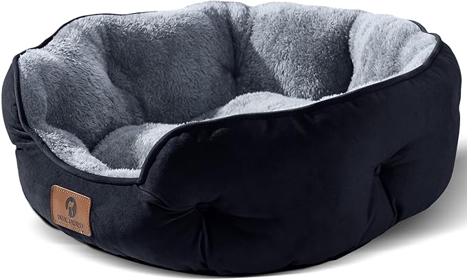 Asvin Small Dog Bed for Small Dogs, Cat Beds for Indoor Cats, Pet Bed for Puppy and Kitty, Extra Soft & Machine Washable with Anti-Slip & Water-Resistant Oxford Bottom, Black, 20 inches