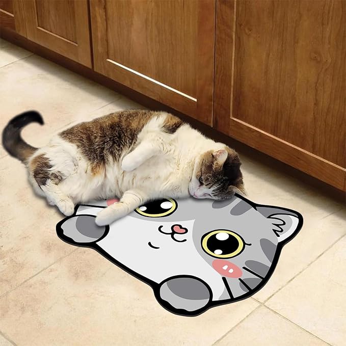 Pet Supplies Cat Feeding Bowl Mat - Absorbent, Easy Clean, Quick Dry for Cat Food and Water Dispenser - Grey, 19"x15"
