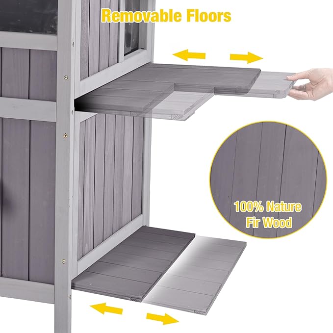 Aivituvin Outdoor Cat House，Two-Story Feral Cat Shelter，Wooden Cat Condos,Weatherproof Cat Enclosure for Winter with Escape Doors