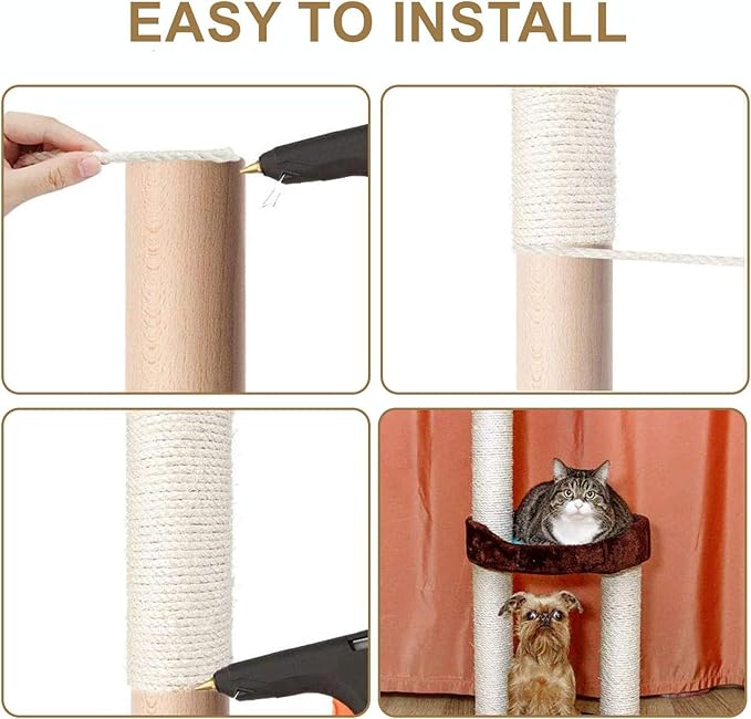 White and Green Sisal Rope 20M 6mm, Natural Premium Durable Unoiled Cat Sisal Rope for Repairing, Recovering or DIY Scratcher, Twisted Thicker Fiber Hemp Rope for Cat Tree and Tower