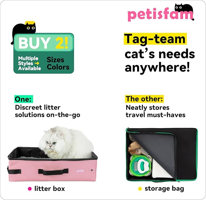 Smell-Contained Portable Cat Travel Litter Box with Zipped Lid to Keep Odor and Litter Contained. Lightweight to Carry to Anywhere (Pink, Medium)