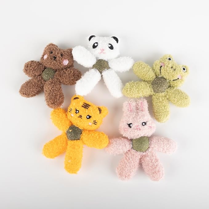Cat Toys with Catnip Kitten Chew Bite Supplies Boredom Relief Fluffy Kitty Teeth Cleaning Chewing Cat Lovers Interactive Plush Gift (Rabbit&Panda)