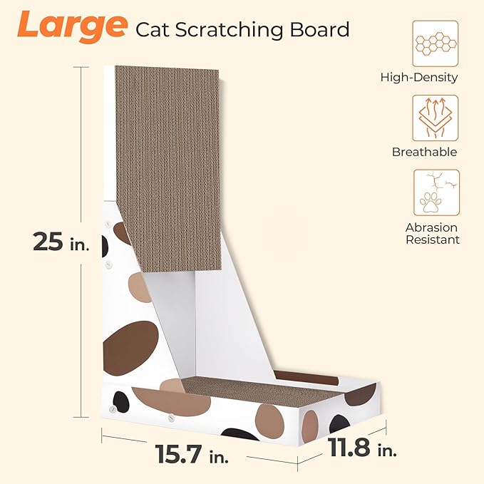 ComSaf Cat Scratcher L Shape, 25" Cat Scratching Post for Indoor Cats Adults with Cat Scratch Box and Cat Sratching Board, Vertical Wall Cat Scratch Pad Bed
