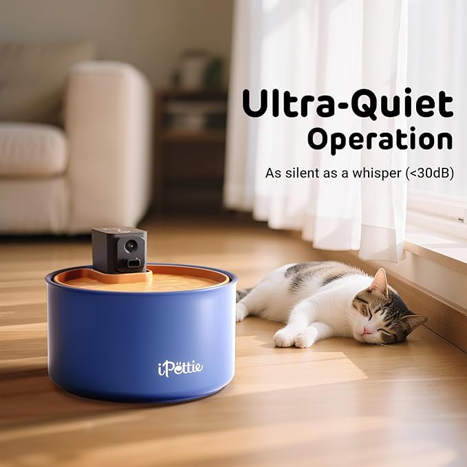 iPettie Ceramic Cat Water Fountain, 3.5L Cordless Pet Water Dispenser with 3 Water Modes, Ultra-Quiet Pump, Rechargeable 3000mAh Battery, BPA-Free Ceramic & ABS, Auto Low Water & Battery Alerts