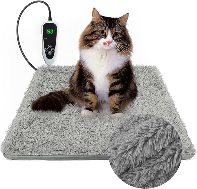 Cat Heating Pad 18x18 in with Smart Thermostat Switch and Power Line Protection Tube,Obtained MET and UL Dual Certification,Waterproof Pet Heating Pad for Cats, with Long Velvet Cloth Cover