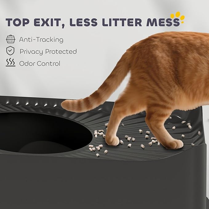 PawHut XL Stainless Steel Litter Box, Extra Large Enclosed Cat Litter Pan with High Wall Sides, Scoop, Top Entrance, Non-Slip Pads, Anti-Urine Leakage, Non-Sticky, Black