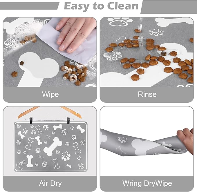 Pet Feeding Mat,Rapid Absorbent Mats for Dog Cat Food, Dog Placemat Water Bowl Mat with Rubber Backing,Messy Drinkers to Protect Floors, Pet Accessories 17"×29" Grey