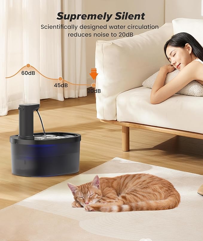 Wireless Cat Water Fountain, 5000mAh Battery Operated Cat Fountain, 101oz/3L Cordless Pet Drinking Fountain with Motion Sensor for Cats Indoor Outdoor Ultra Quiet BPA-Free