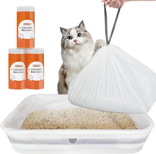 Cat Litter Box Liners, 45 Count Jumbo Size Litter Box Bags with Drawstring, Large Heavy Duty Litter Liners for Self Cleaning Cat Litter Box, Tear Leak Resistant for Pet Supplies(37" x 18")