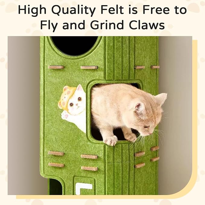 3 Stories Cat Bed for Indoor Cats, Cute and Fashionable Cat House Cave for Multiple Cats, Cozy Felt and Scratch Resistant Cat Condo with Dangling Balls.
