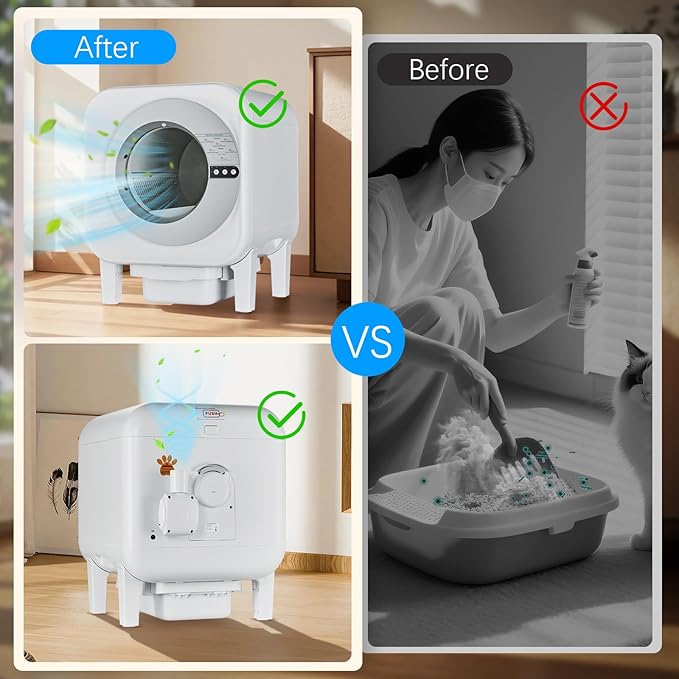 Self-Cleaning Cat Litter Box, Automatic Smart Litter Box with WiFi APP Control, Health Tracking & Odor Eliminator, Large Capacity for Multiple Cats, Safety Lock & Ultra-Quiet Operation