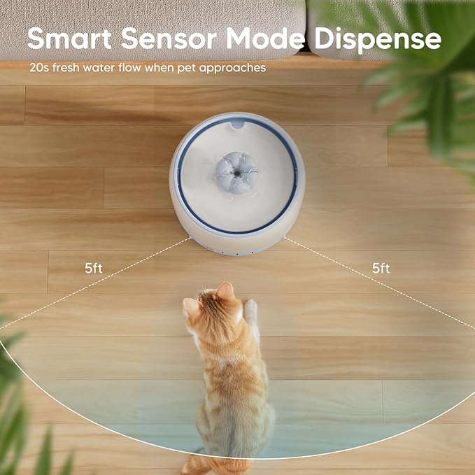 WOPET Wireless Cat Water Fountain, 3L/101oz W03 Stylish Ceramic Pet Water Fountain, 5000 mAh Battery Operated Cat Water Dispenser for Cats & Dogs, Ultra-Quiet, Easy to Clean and Assemble White Blue