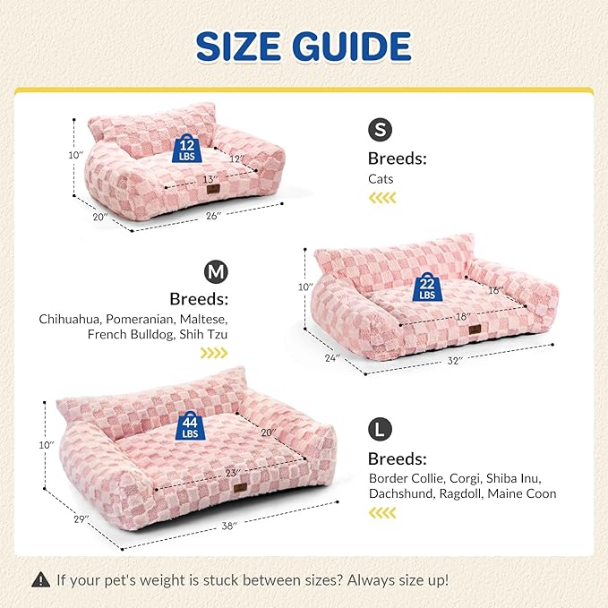 Cat Bed Cats Couch for Puppy and Kitten, Fluffy Pet Couch Small Dog Sofa Bed, Supportive Cat Sofa for Indoor Cats, Washable Cover & Non-Slip, 26 inch, Pink