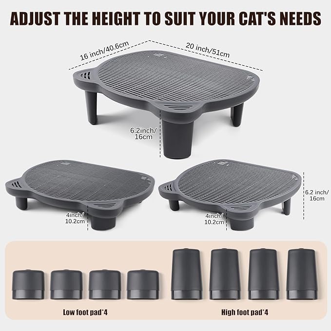 Adjustable Cat Ramp Litter Box Step Double Layer with Filter Function, Elevated Litter Box Ramp for Senior Cats Easy Cleaning Cat Litter Tray for Floor Indoor (Dark Grey)