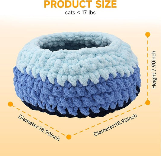 Ombre Gradient Round Cat Bed for Indoor Cats, Chunky Knit Washable & Plush Pet Bed, Cozy Nest with Non-Slip Bottom for Small Medium Cats