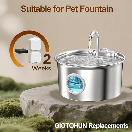 Cat Fountain Filters Replacement: 16 Pet Water Fountains Filter - 8 Carbon Filters & 8 Foam Filters - Suitable for GIOTOHUN Stainless Steel Cat Fountain S11