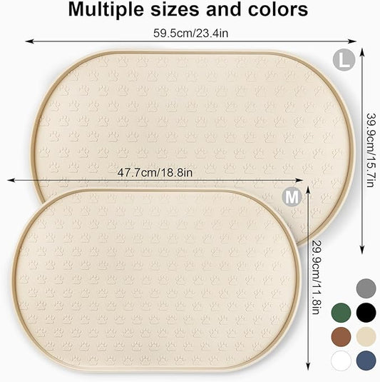 KPWACD Pet Feeding Mat for Dogs and Cats, Silicone Dog Placemat Non-Slip Waterproof Bowl Mats Prevent Food and Water Overflow, High-Lips Puppy Dish Tray Mat Suitable for Large Medium Small Pets, Beige