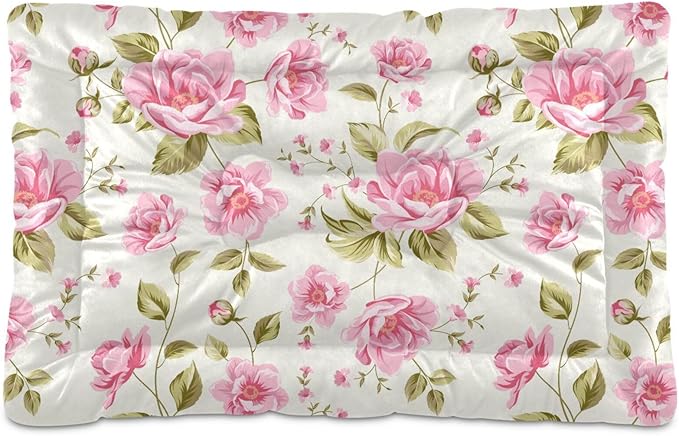 Pet Bed Rose Flower Floral Dog Bed Mat Absorbing Non Slip Pad Pet Sleeping Mat for Small, Medium, and Large Dogs Puppy Cat 36 in x 24 in