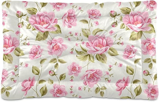 Rose Flower Floral Pet Bed Cute Dog Bed Mat Absorbing Non Slip Pad Pet Sleeping Mat for Small, Medium, and Large Dogs Puppy Cat 24 in x 18 in