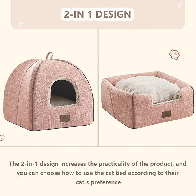 Cat Bed for Indoor Cats - Cats Cave Bed Cat House Cat Tent with Removable Washable Cushioned Pillow, Soft Kitten beds, & Furniture, for Small and Medium Pet Bed