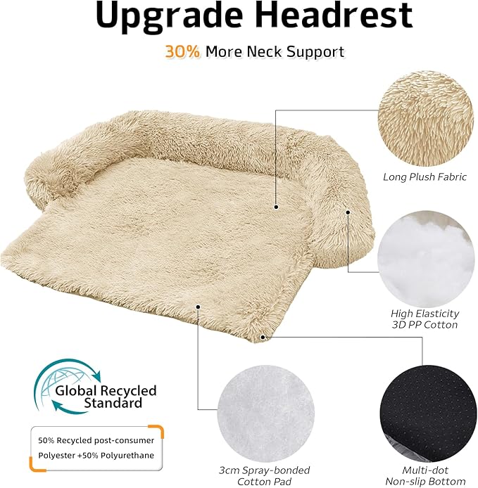 Calming Dog Bed Fluffy Plush Dog Mat for Furniture Protector with Removable Washable Cover for Large Medium Small Dogs and Cats (Extra Large (53x39.3x6), Beige)