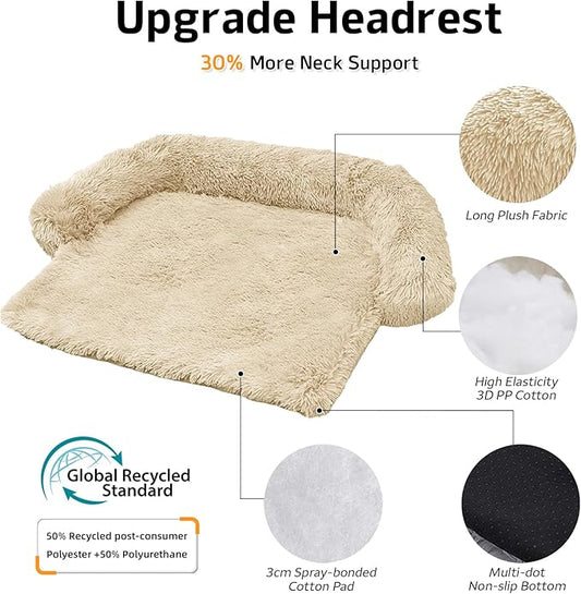 Calming Dog Bed Fluffy Plush Dog Mat for Furniture Protector with Removable Washable Cover for Large Medium Small Dogs and Cats (Extra Large (53x39.3x6), Beige)