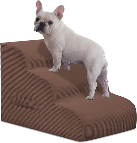Dog Steps for Small Dogs, 3-Step Dog Ramp and Stairs for High Beds and Sofa, Non-Slip Pet Stairs for Small Dogs and Cats, Removable and Easy to Clean Pet Stairs, Coffee
