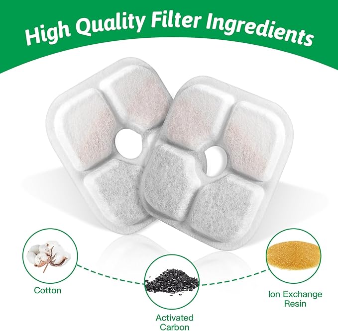 Cat Water Fountain Replacement Filters Fit for 2.5L Fountain with Whiskers Pattern Triple Action Water Pet Cat Drinking Fountain Filter Pack of 8