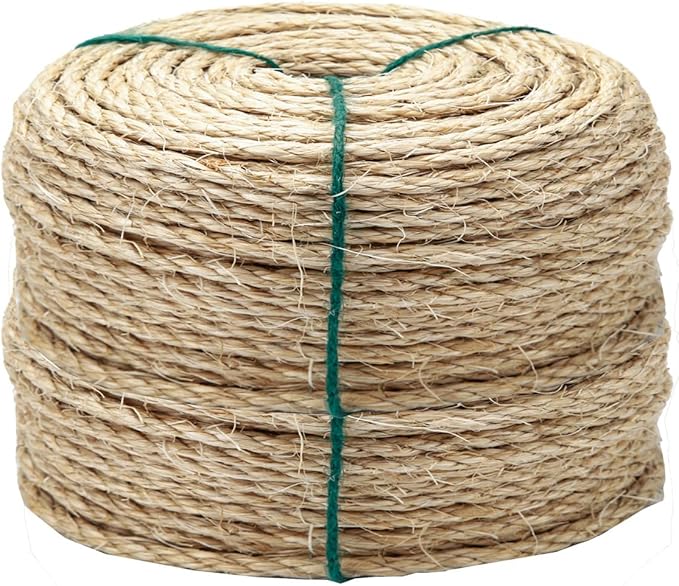 4mm Natural Sisal Rope, 164-Feet, for Cat Scratcher Repair and DIY Cat Tree, Replacement for Cat Scratcher, Make New Cat Toy, Wide Application, Length Choices