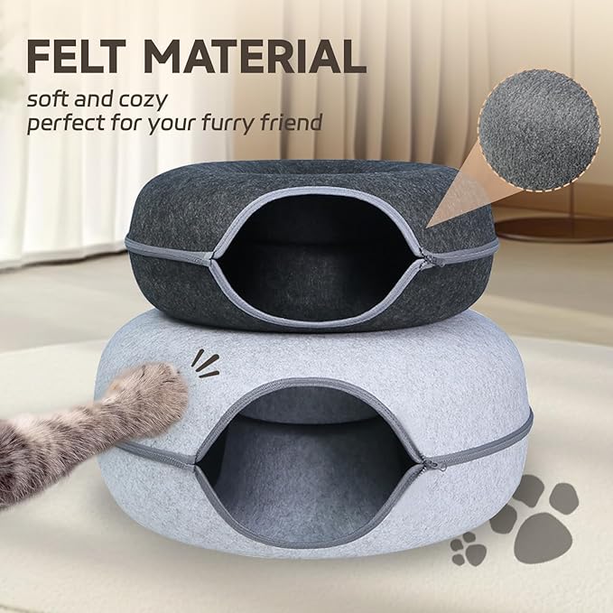 iCAGY Large Cat Tunnel Bed Toys for Indoor Cats (Grey, 24", Qty 2)