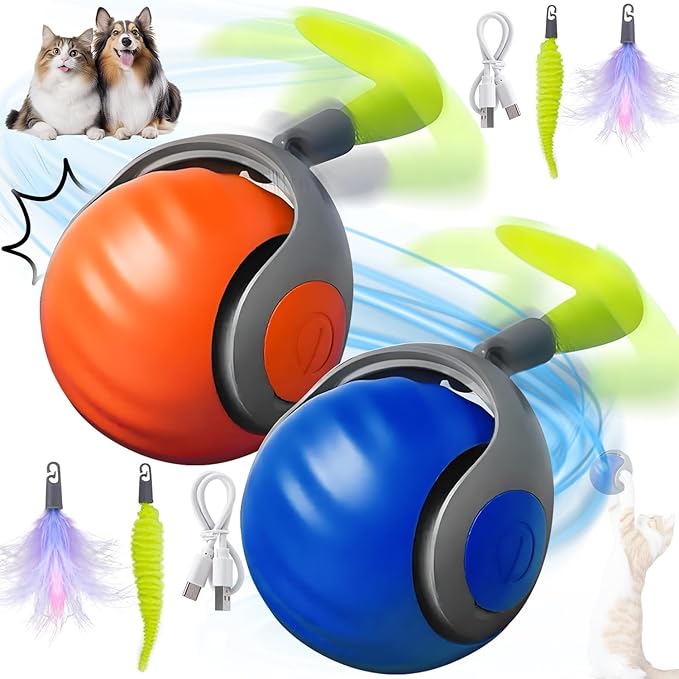 Smart Interactive Cats Toy Balls,Automatic Moving Balls for Cat Dog Touch Motion Rolling Toy Ball,Self Rolling Smart Ball Toy Interactive Cat Toys with Tail
