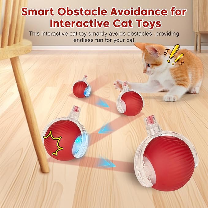 Interactive Dog & Cat Electric Active Toys, Smart Rolling Ball for Dogs & Cats, 360° Smart Automatic Rolling Pet Ball, Fast Moving Toy for Bored Indoor Kitty, Rechargeable(Red)