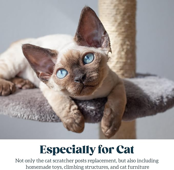 Natural Sisal Rope for Cat Scratcher 1/4 Inch by 200 Feet, Cat Tree Rope Twine for Cat Scratching Post Replacement, Cat Tower with Scratch Post Repairing, Replace, Recovering and DIY, Natural