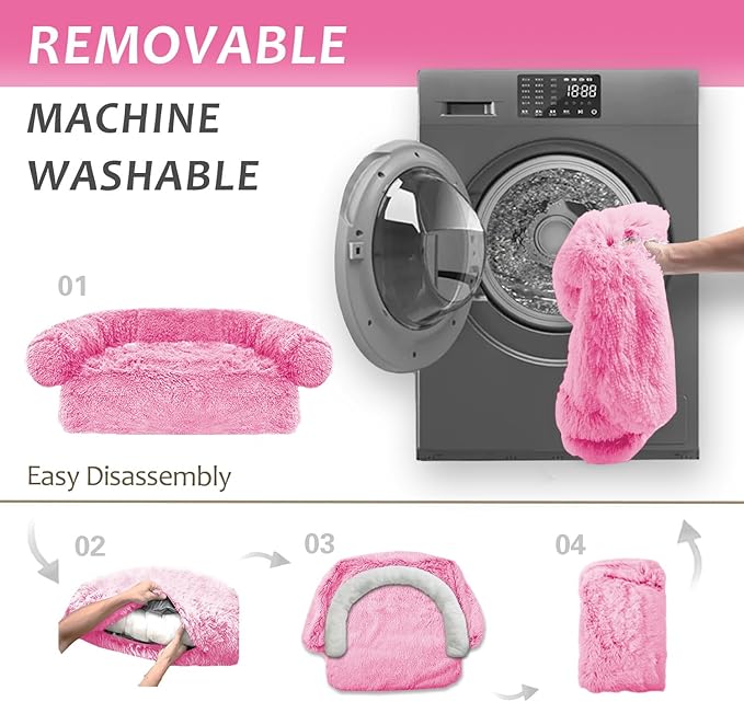 Tinaco Luxurious Calming Dogs/Cats Bed Mats, Dog Pad Washable Removable Couch Cover, Plush Long Fur Mat for Pets, Waterproof Lining, Perfect for Small, Medium and Large Dogs and Cats (Pink, 36"x31")