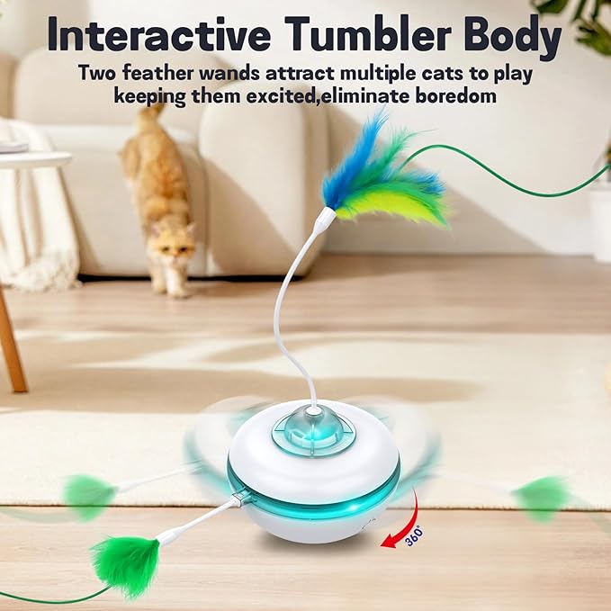 Cat Toys for Indoor Cats,Interactive Toy Hide n Seek for Kittens,Automatic Moving Wand Feather,Motion Activated Exercise Toy for Bored Cats Rechargeable (Grey)