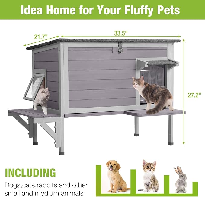 Gutinneen Outdoor Cat House Insulated Kitty Shelter with Liner for Winter Waterproof Cat Cage for Feral Cats
