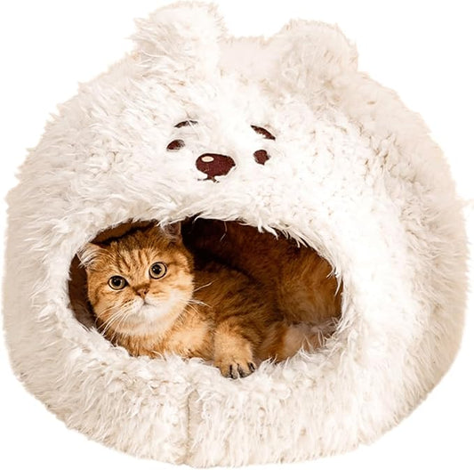 Animal Design Pet Bed Cat Dog Bed for Indoor Cats Pet Tent Cave with Removable Cushion Plush Half-Enclosed Warm House for Cats Small Dogs Kitten Puppy Sleeping (Alpacas,Large)