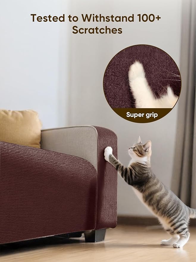 Cat Scratch Mat Furniture Protector, Eco-Friendly DIY Trimmable Self-Adhesive Cat Scratching Pad, Couch Wall Sofa Guard, Reusable Claw Scratching Protector 78.7"x15.8" (Brown)
