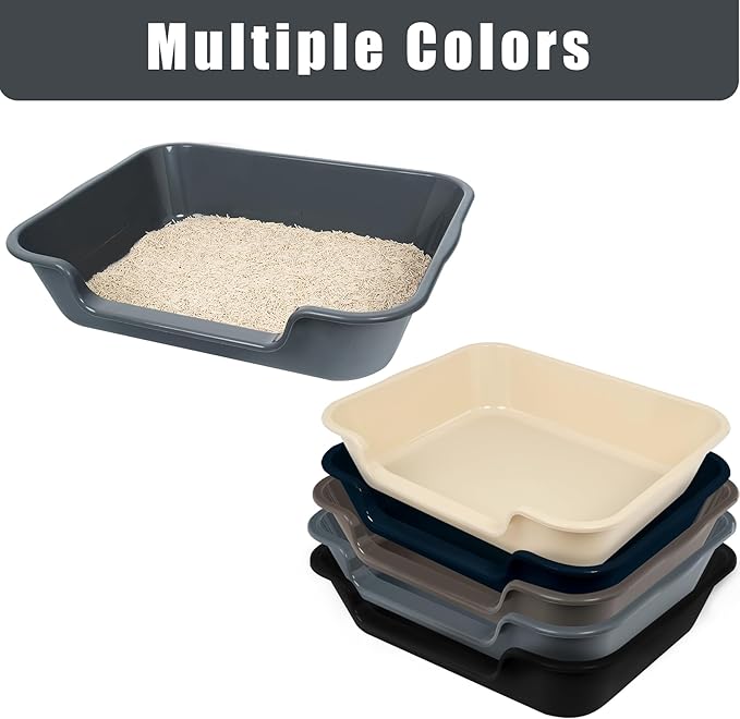 2 Pack of Extra Large Cat Litter Box (ABS Material), Low Entry Senior Litter Pen for Geriatric Kitty Big Cats, Jumbo Pet Safe Litter Boxes Tray for Pets Potty (Beach Sand, 24" L x 20" W)