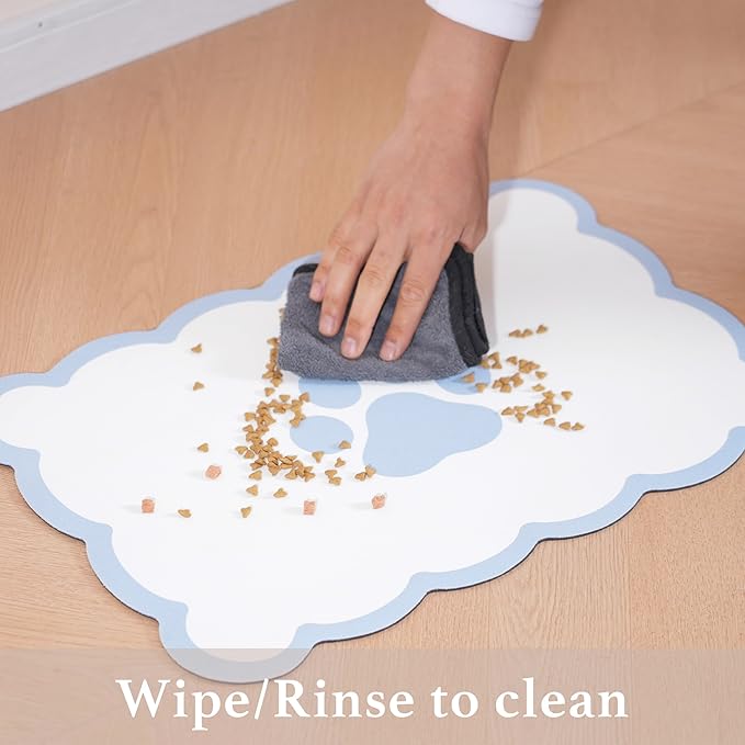 Ralxion Scalloped Dog Feeding Mat, Absorbent Mats for Dog Food and Water Bowl, Dispenser, Cute Elegant Aesthetic Preppy Water Blue Scallop Pet Placemat for Dogs, Cats, Puppy Accessories, 14" X 19”