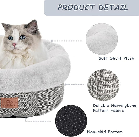 Cat Beds for Indoor Cats, Dog Bed for Small Dogs Breeds, Soft Kennel Bed, Comfy Durable Pet Sleeping Bed, Washable Roun Cat Bed & Non-Slip Bottom, Size 20" L x 20" W x 8" Th